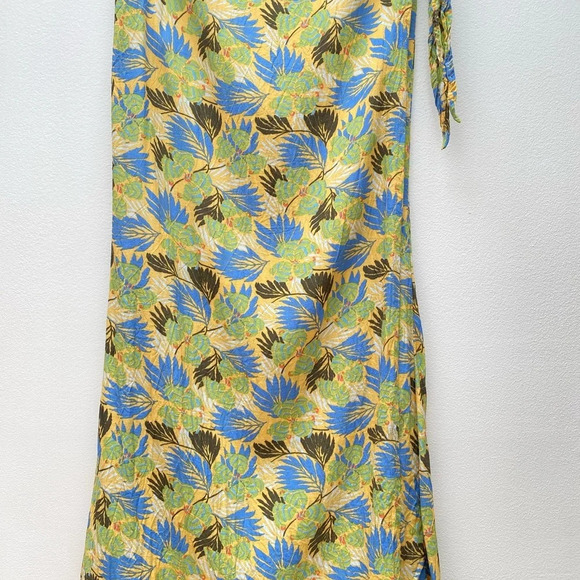 VINTAGE - 90s Flax by Joanne Engelhart Wrap Maxi Skirt Yellow Blue - Picture 6 of 7